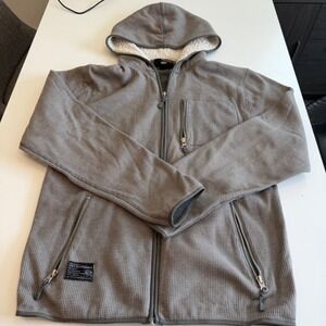 Obey Propaganda Mil Spec Grey Waffle Knit Sherpa Lined Full Zip Hoodie Large